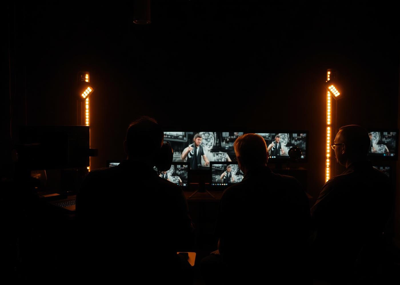 SVision Agency team reviewing footage in the studio
